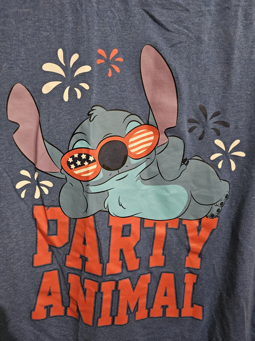 Disney Blue Stitch Party Animal Tee with Red Sunglasses